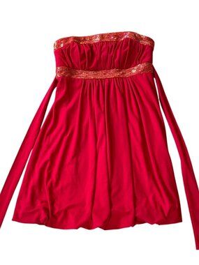 Beata Studio Strapless Red Dress Beaded Accent Bow Tie Back Size 5/6